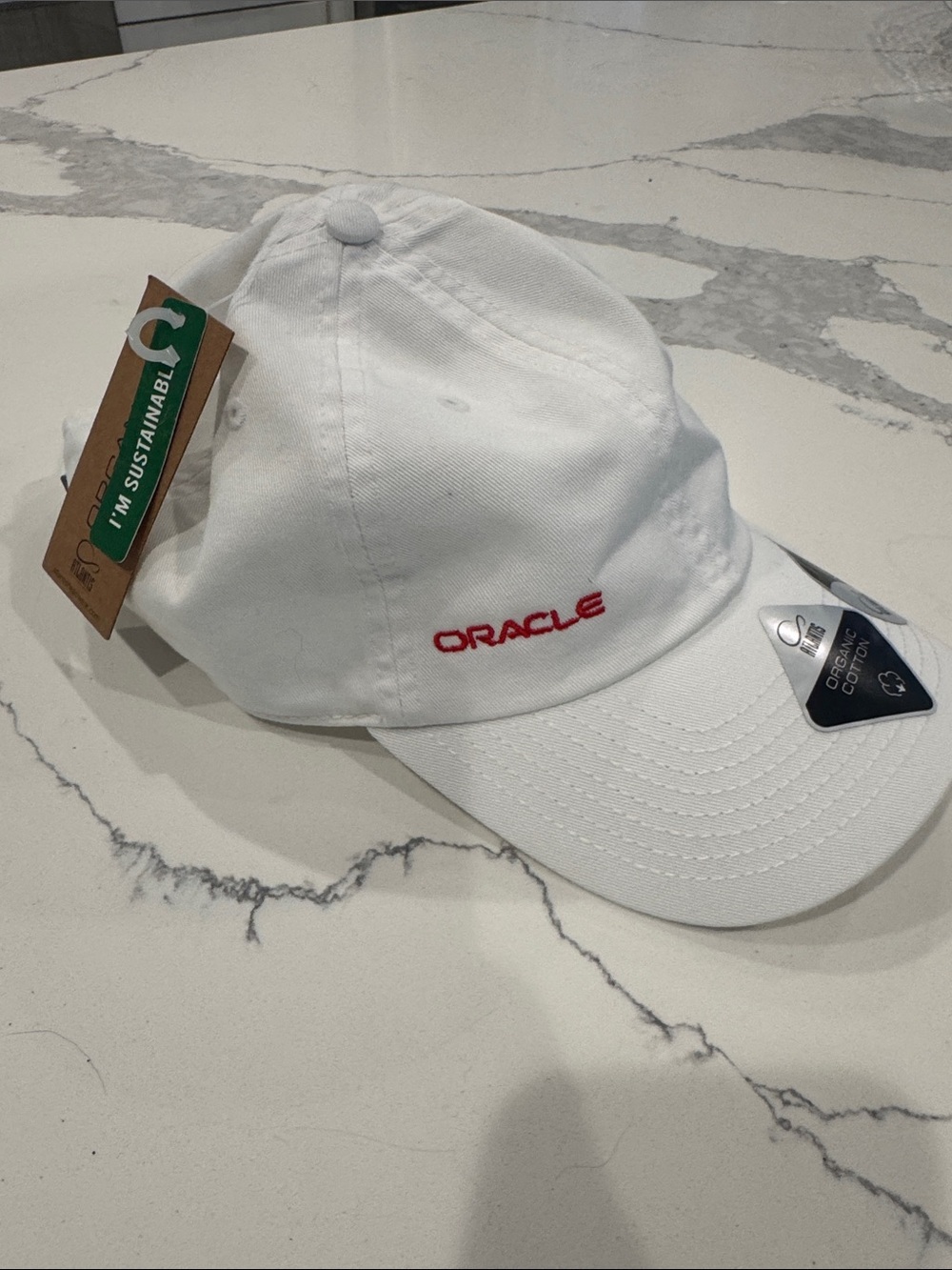 Oracle White Cotton Baseball Cap with Red Logo
